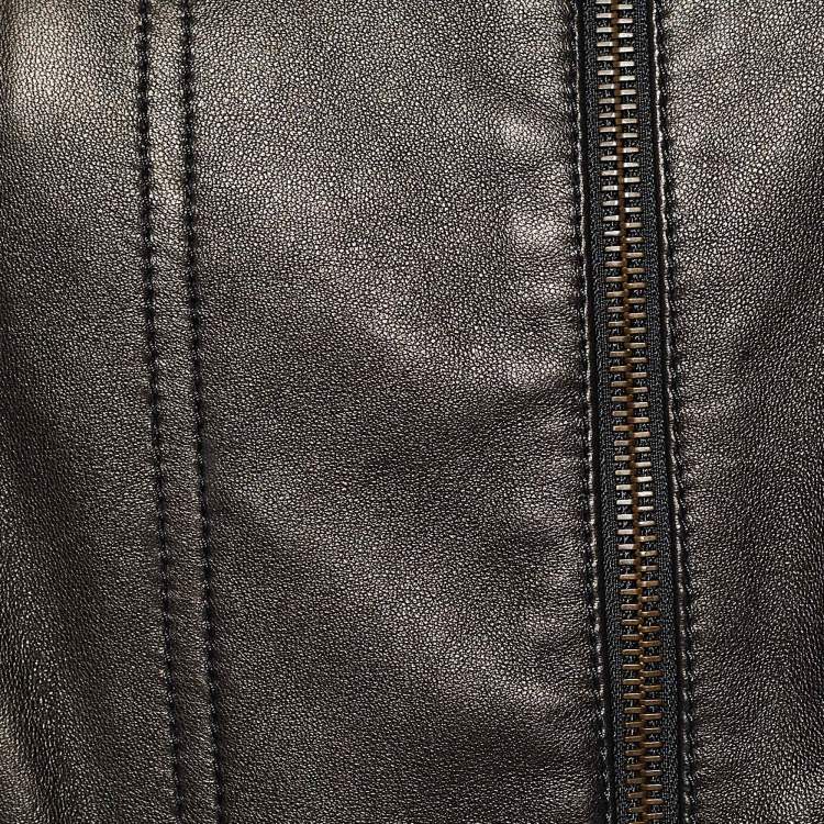 Pre Owned Dolce & Gabbana Metallic Brown Leather Zip Front Jacket M