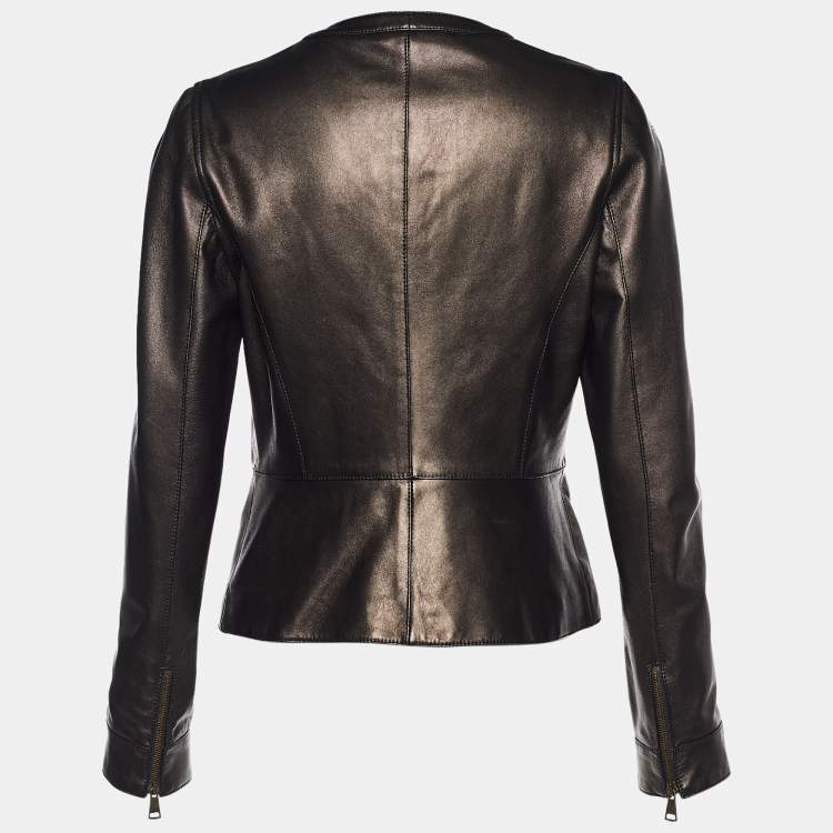 Pre Owned Dolce & Gabbana Metallic Brown Leather Zip Front Jacket M