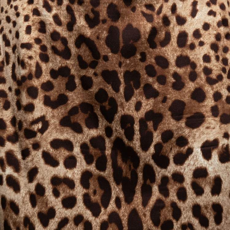 Pre Owned Dolce & Gabbana Beige Leopard Print Silk Pencil Skirt M