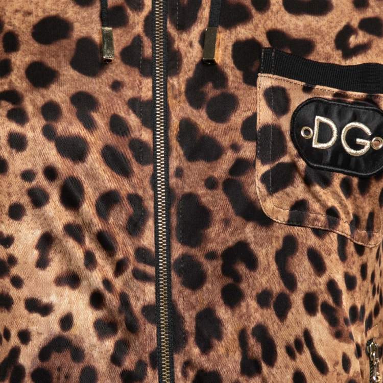 مملوكة مسبقًا Dolce & Gabbana Brown Leopard Print Jersey Hoodie S
