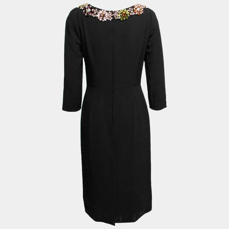 Pre Owned Dolce & Gabbana Black Crepe Jeweled Neckline Dress M