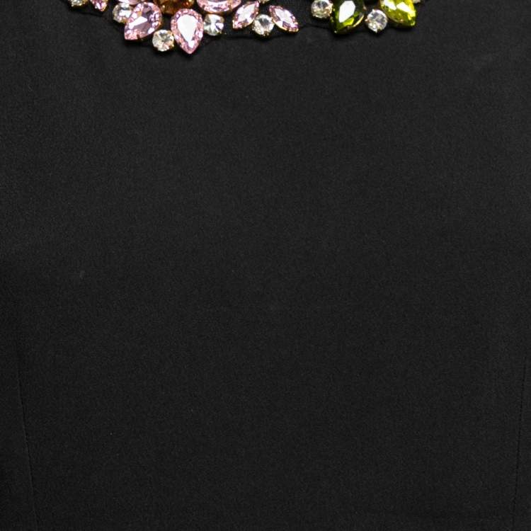 Pre Owned Dolce & Gabbana Black Crepe Jeweled Neckline Dress M