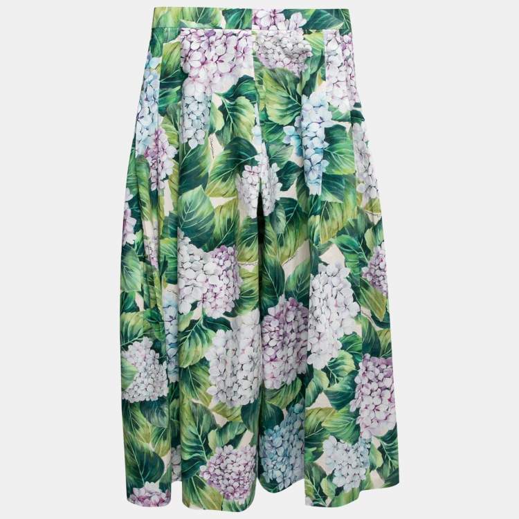 Pre Owned Dolce & Gabbana Hydrangea Printed Cotton High Waist Wide Leg Pants S