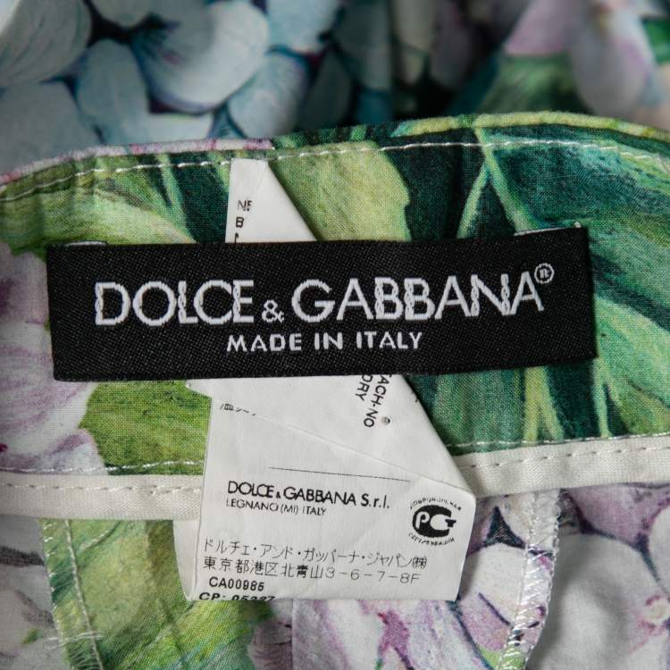 Pre Owned Dolce & Gabbana Hydrangea Printed Cotton High Waist Wide Leg Pants S