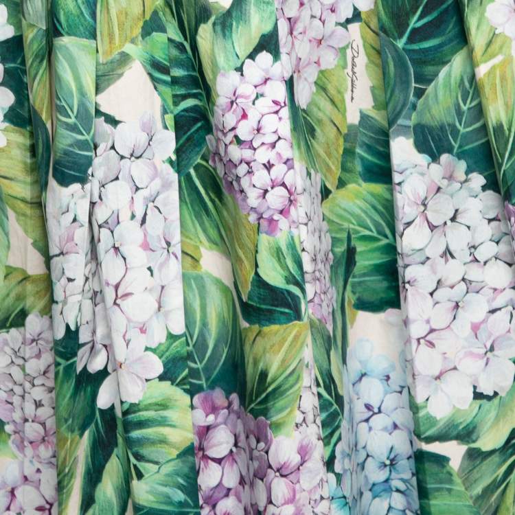 Pre Owned Dolce & Gabbana Hydrangea Printed Cotton High Waist Wide Leg Pants S