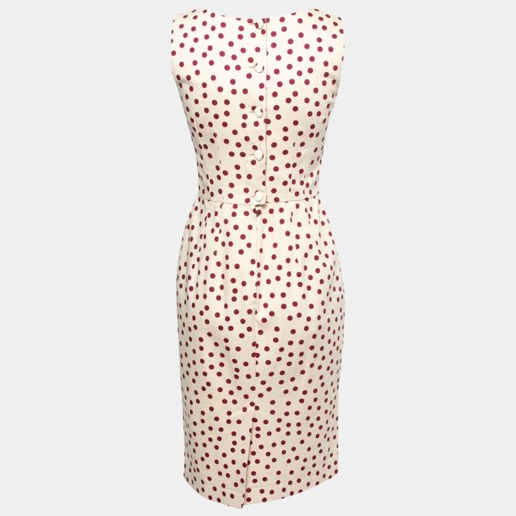 Pre Owned Dolce & Gabbana Cream Polka Dotted Cotton Sleeveless Dress S