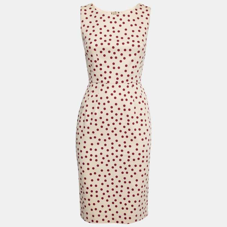 Pre Owned Dolce & Gabbana Cream Polka Dotted Cotton Sleeveless Dress S
