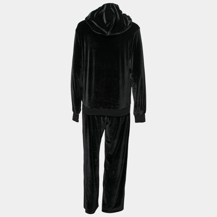 Pre Owned Dolce & Gabbana Black Velvet Straight Leg Pants & Hoodie Set M