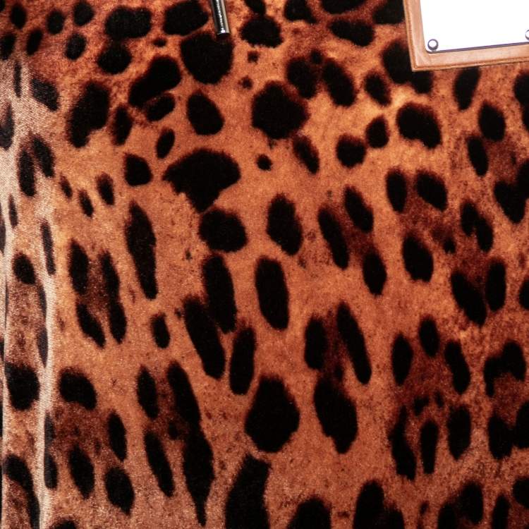 Pre Owned Dolce & Gabbana Brown Leopard Print Velvet Pants & Hoodie Set M