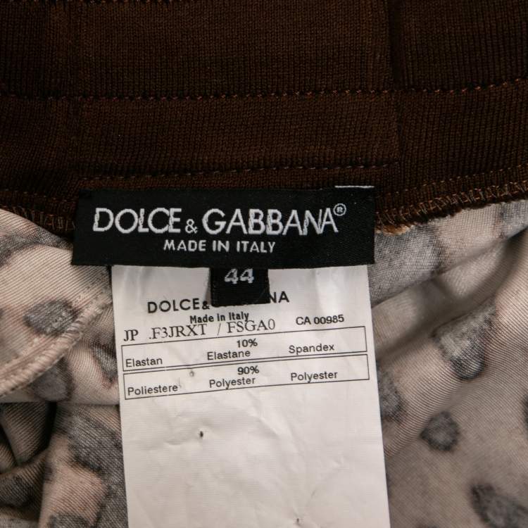 Pre Owned Dolce & Gabbana Brown Leopard Print Velvet Pants & Hoodie Set M