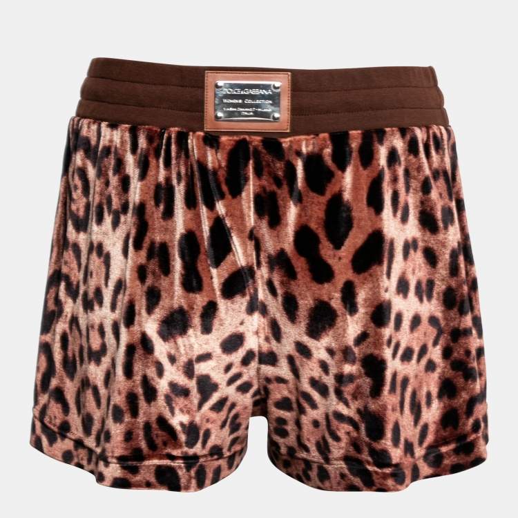 Pre Owned Dolce & Gabbana Brown Animal Print Velvet Shorts M
