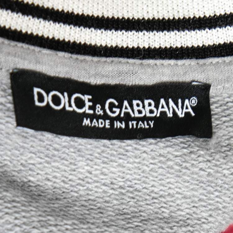 Pre Owned Dolce & Gabbana Grey Cotton Floral Appliqued Crewneck Pullover S