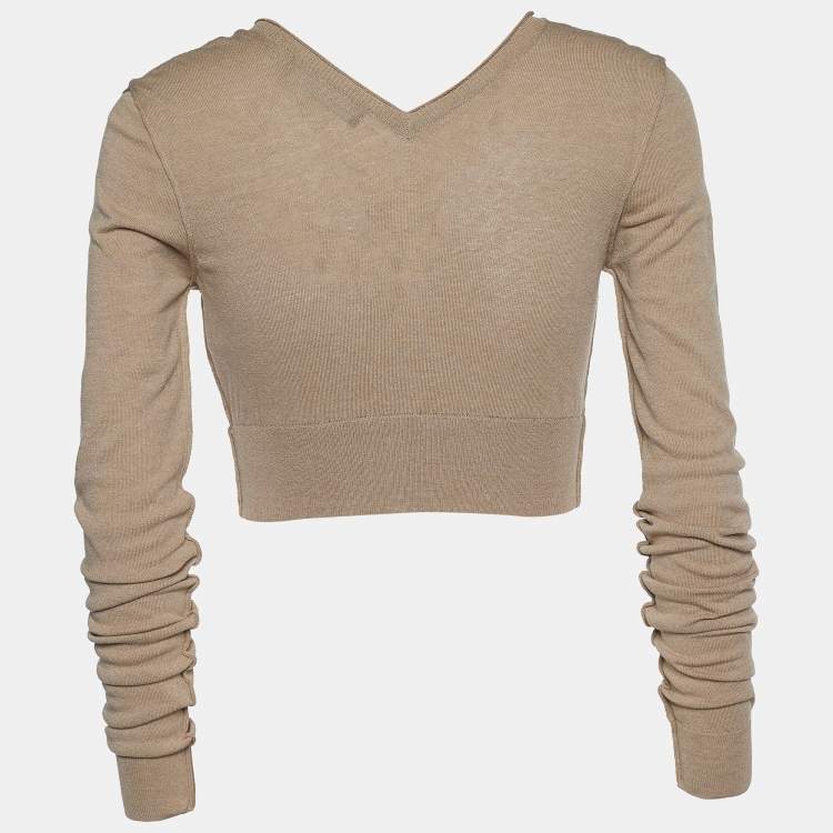 Pre Owned Dolce & Gabbana Beige Rib Knit Cropped Cardigan S