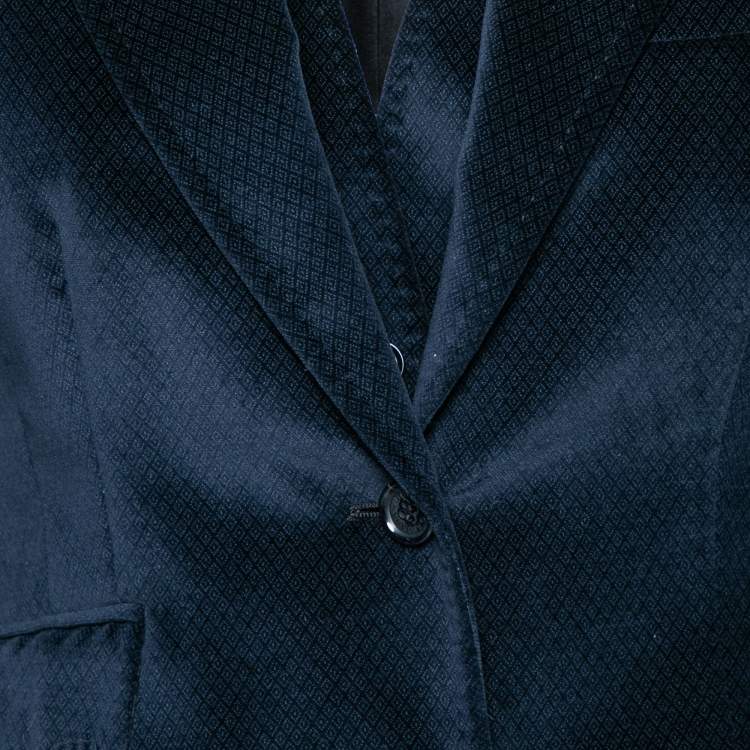 Pre Owned Dolce & Gabbana Navy Blue Patterned Velvet Waistcoat & Blazer Set S/M