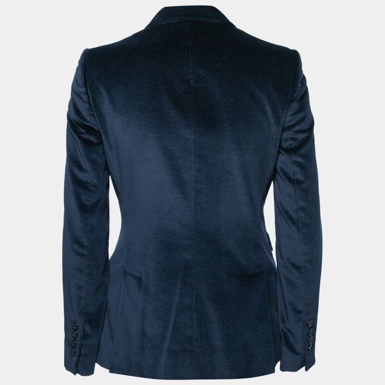 Pre Owned Dolce & Gabbana Navy Blue Patterned Velvet Waistcoat & Blazer Set S/M