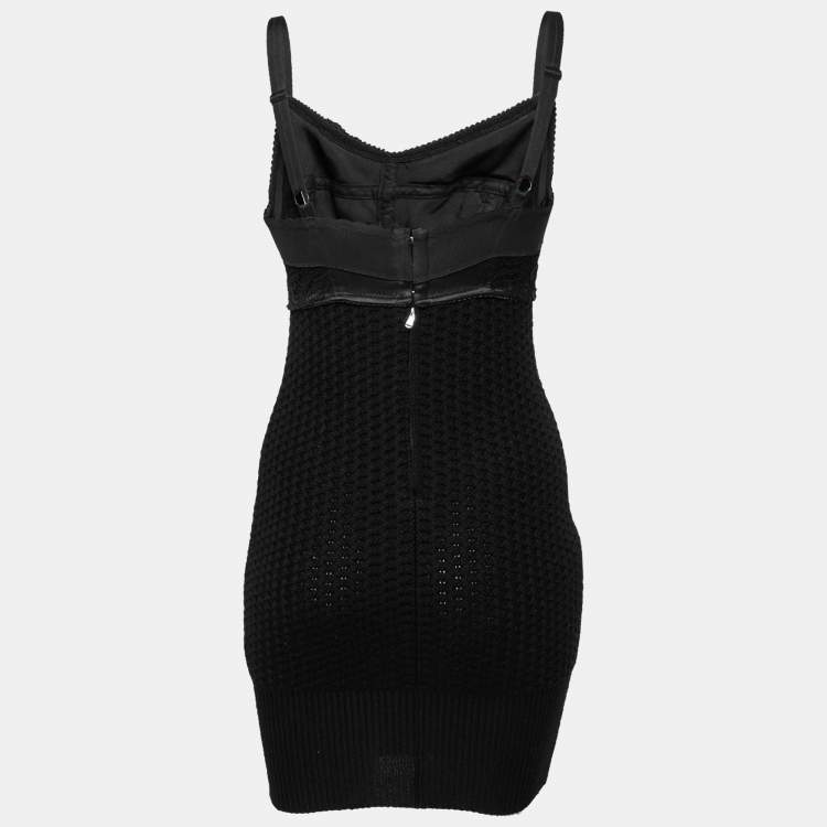 Pre Owned Dolce & Gabbana Black Wool Knit & Lace Sleeveless Dress S