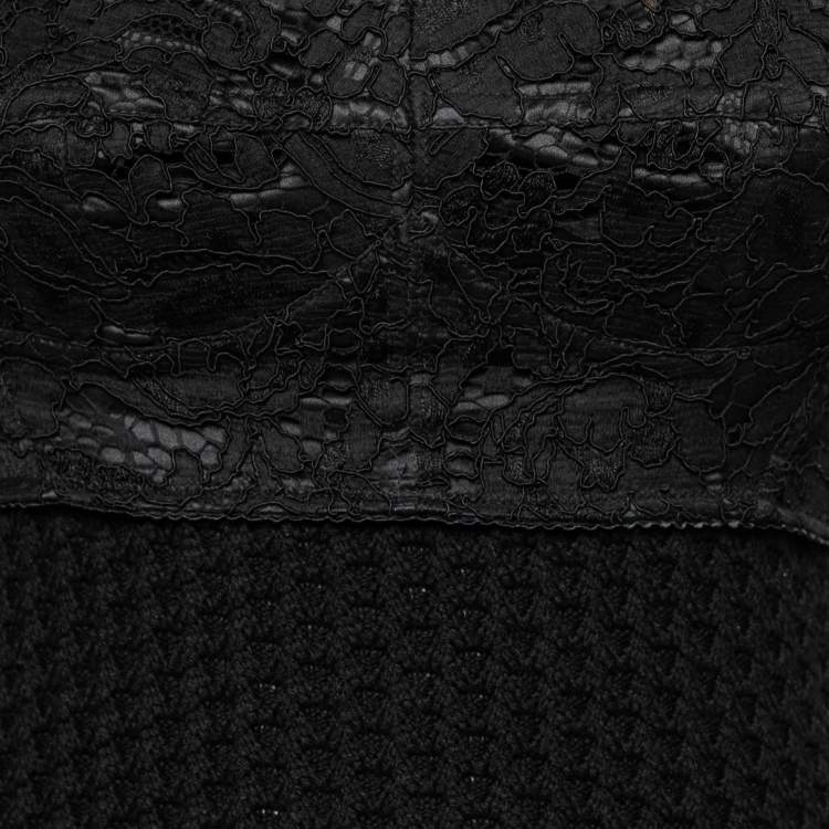 Pre Owned Dolce & Gabbana Black Wool Knit & Lace Sleeveless Dress S