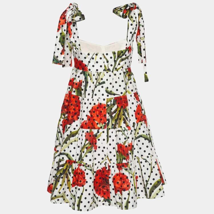 Pre Owned Dolce & Gabbana White Carnation Print Poplin Paneled Mini Dress L