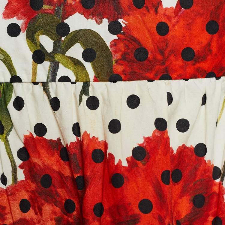 Pre Owned Dolce & Gabbana White Carnation Print Poplin Paneled Mini Dress L