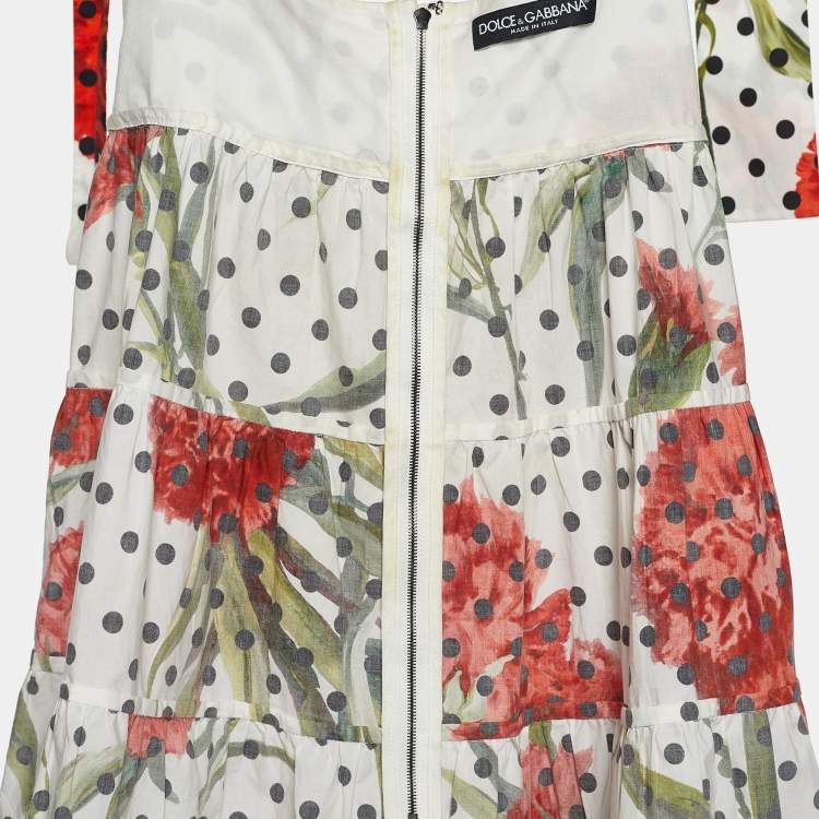 Pre Owned Dolce & Gabbana White Carnation Print Poplin Paneled Mini Dress L