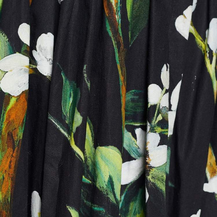 Pre Owned Dolce & Gabbana Black Floral Print Poplin Maxi Skirt M