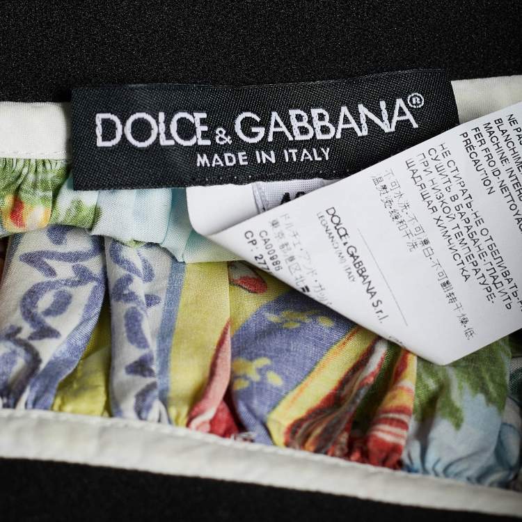 Pre Owned Dolce & Gabbana Multicolor Sicilian Postcard Printed Cotton Midi Skirt S