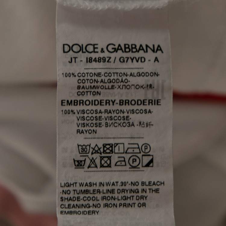 Pre Owned Dolce & Gabbana White Cotton Floral Logo Printed Short Sleeve T-Shirt M