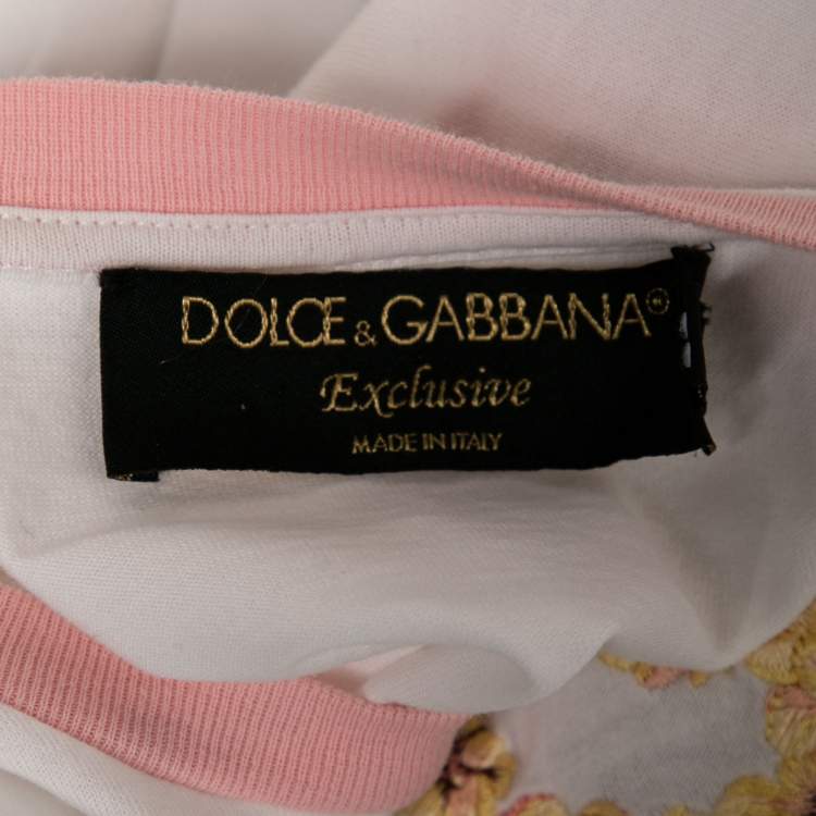 Pre Owned Dolce & Gabbana White Cotton Floral Logo Printed Short Sleeve T-Shirt M