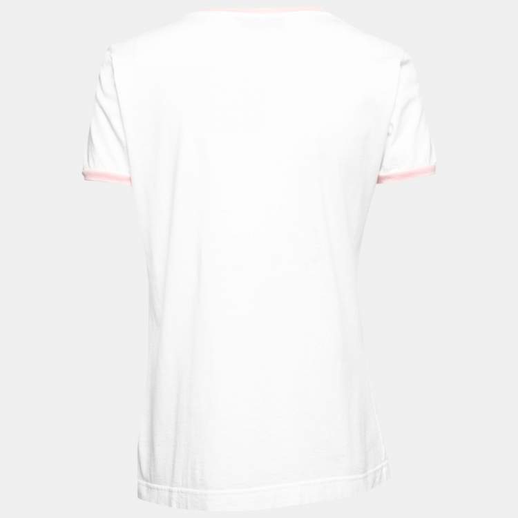 Pre Owned Dolce & Gabbana White Cotton Floral Logo Printed Short Sleeve T-Shirt M