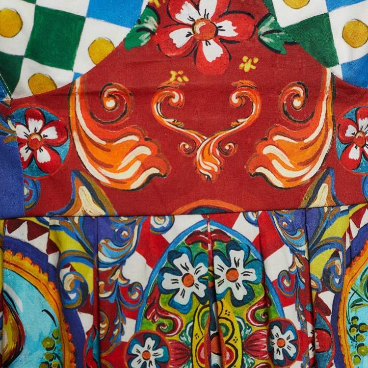 Pre Owned Dolce & Gabbana Multicolor Sicilian Print Cotton Mini Dress M