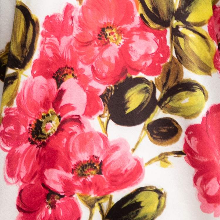 Pre Owned Dolce & Gabbana White Floral Printed Stretch Silk Short Sleeve Top S