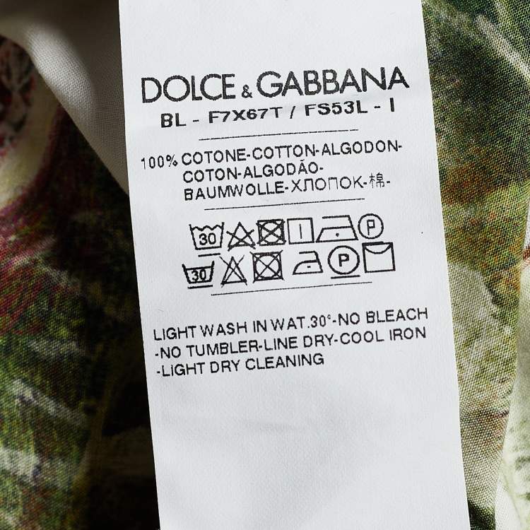 Pre Owned Dolce & Gabbana White/Green Fig Print Poplin Blouse M