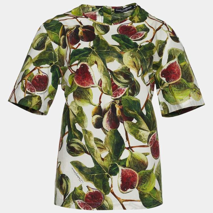 Pre Owned Dolce & Gabbana White/Green Fig Print Poplin Blouse M
