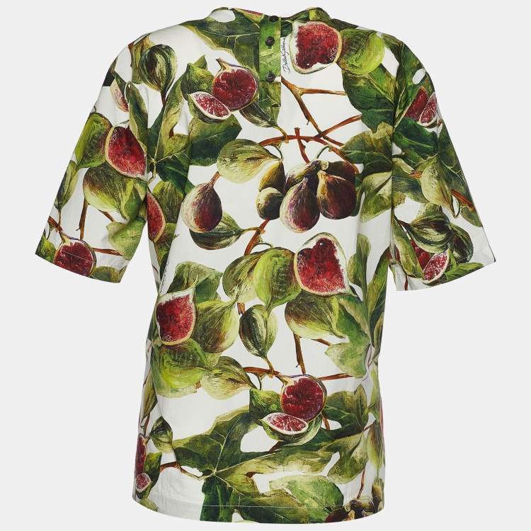 Pre Owned Dolce & Gabbana White/Green Fig Print Poplin Blouse M