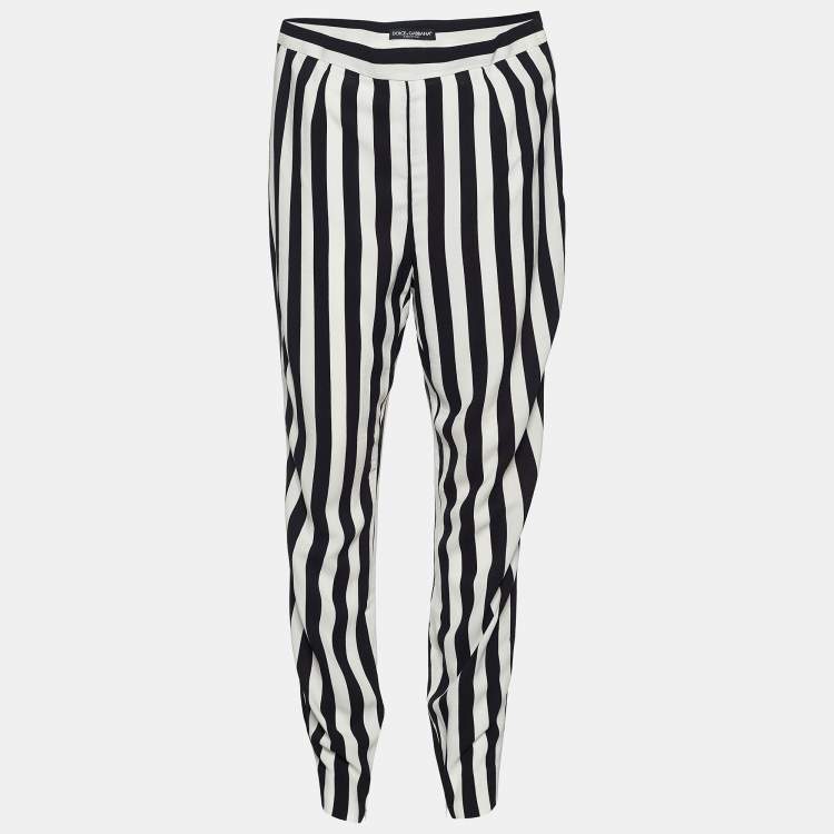 Pre Owned Dolce & Gabbana Monochrome Striped Crepe Tapered Trousers L