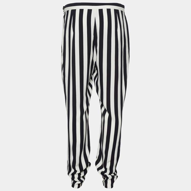 Pre Owned Dolce & Gabbana Monochrome Striped Crepe Tapered Trousers L