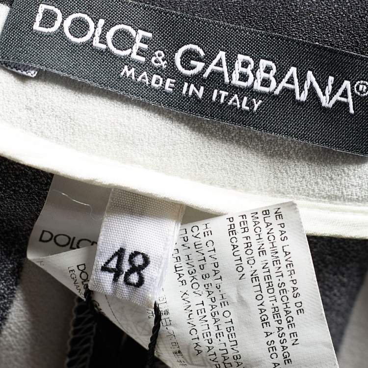 Pre Owned Dolce & Gabbana Monochrome Striped Crepe Tapered Trousers L