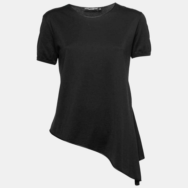 Pre Owned Dolce & Gabbana Black Cotton Asymmetrical Slit Top S