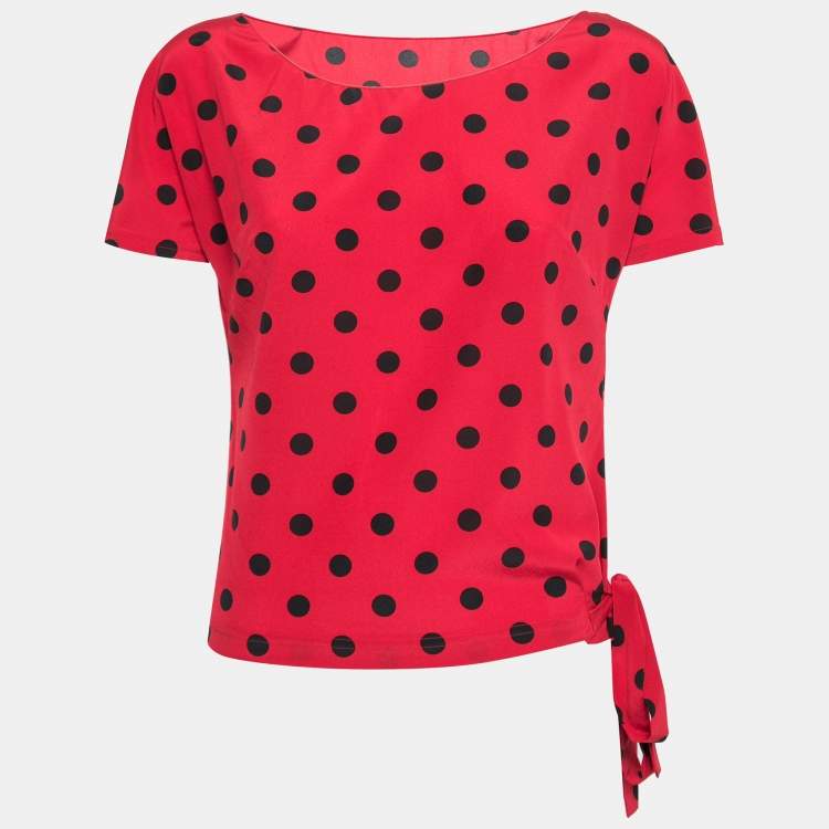 Pre Owned Dolce & Gabbana Red Polka Dot Printed Silk Tie Detail Top S