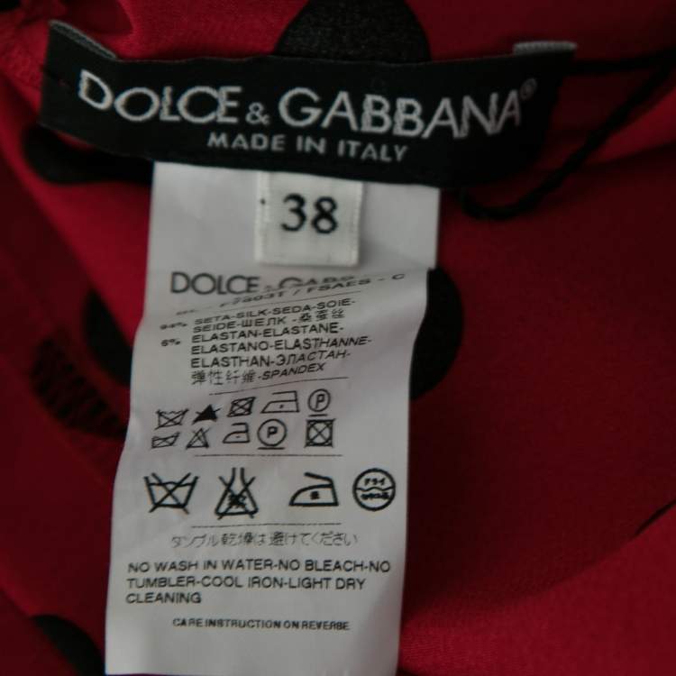 Pre Owned Dolce & Gabbana Red Polka Dot Printed Silk Tie Detail Top S