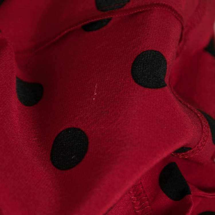 Pre Owned Dolce & Gabbana Red Polka Dot Printed Silk Tie Detail Top S