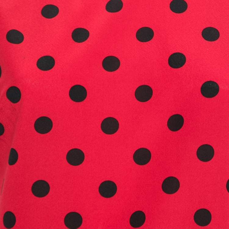 Pre Owned Dolce & Gabbana Red Polka Dot Printed Silk Tie Detail Top S