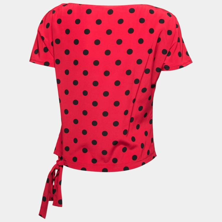 Pre Owned Dolce & Gabbana Red Polka Dot Printed Silk Tie Detail Top S