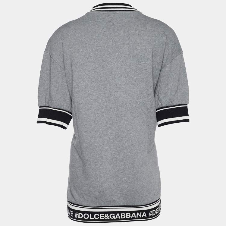 Pre Owned Dolce & Gabbana Grey Rib Knit Queen Embellished Sweatshirt M