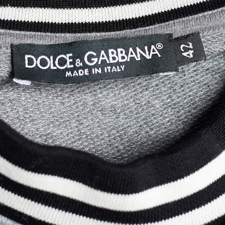 Pre Owned Dolce & Gabbana Grey Rib Knit Queen Embellished Sweatshirt M