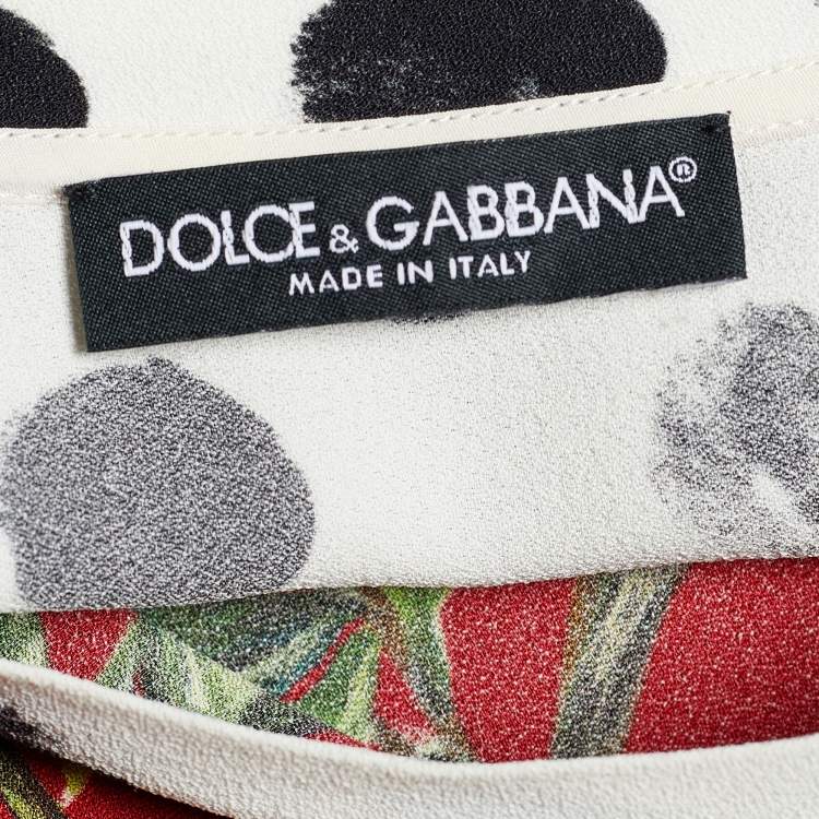 Pre Owned Dolce & Gabbana Red Floral & Polka Dot Print Crepe Sleeveless Blouse L