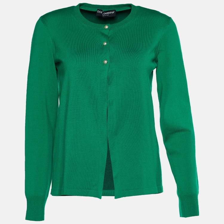 Pre Owned Dolce & Gabbana Green Wool Button Front Cardigan M