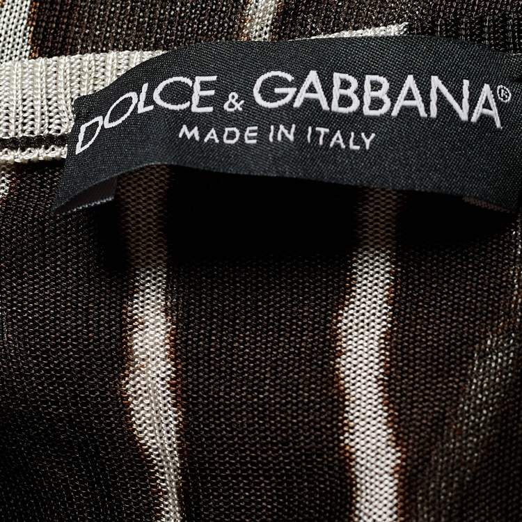 Pre Owned Dolce & Gabbana Brown Striped Knit Tie Back Cardigan M