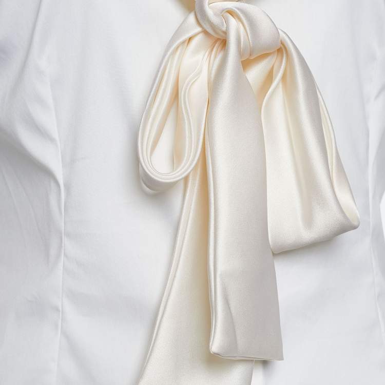 Pre Owned Dolce & Gabbana Off-White Poplin Bow Tie Blouse M