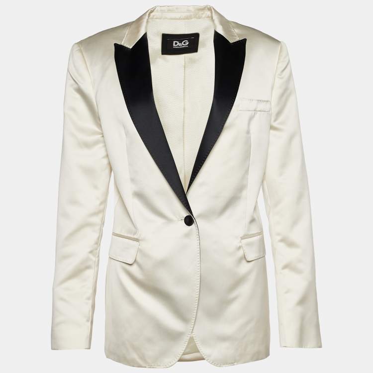 Pre Owned D&G Off White Satin Contrast Lapel Single Breasted Blazer M